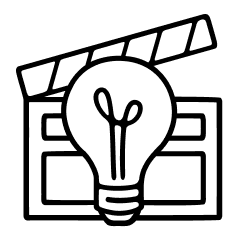 Illustration of a light bulb over a movie clapperboard